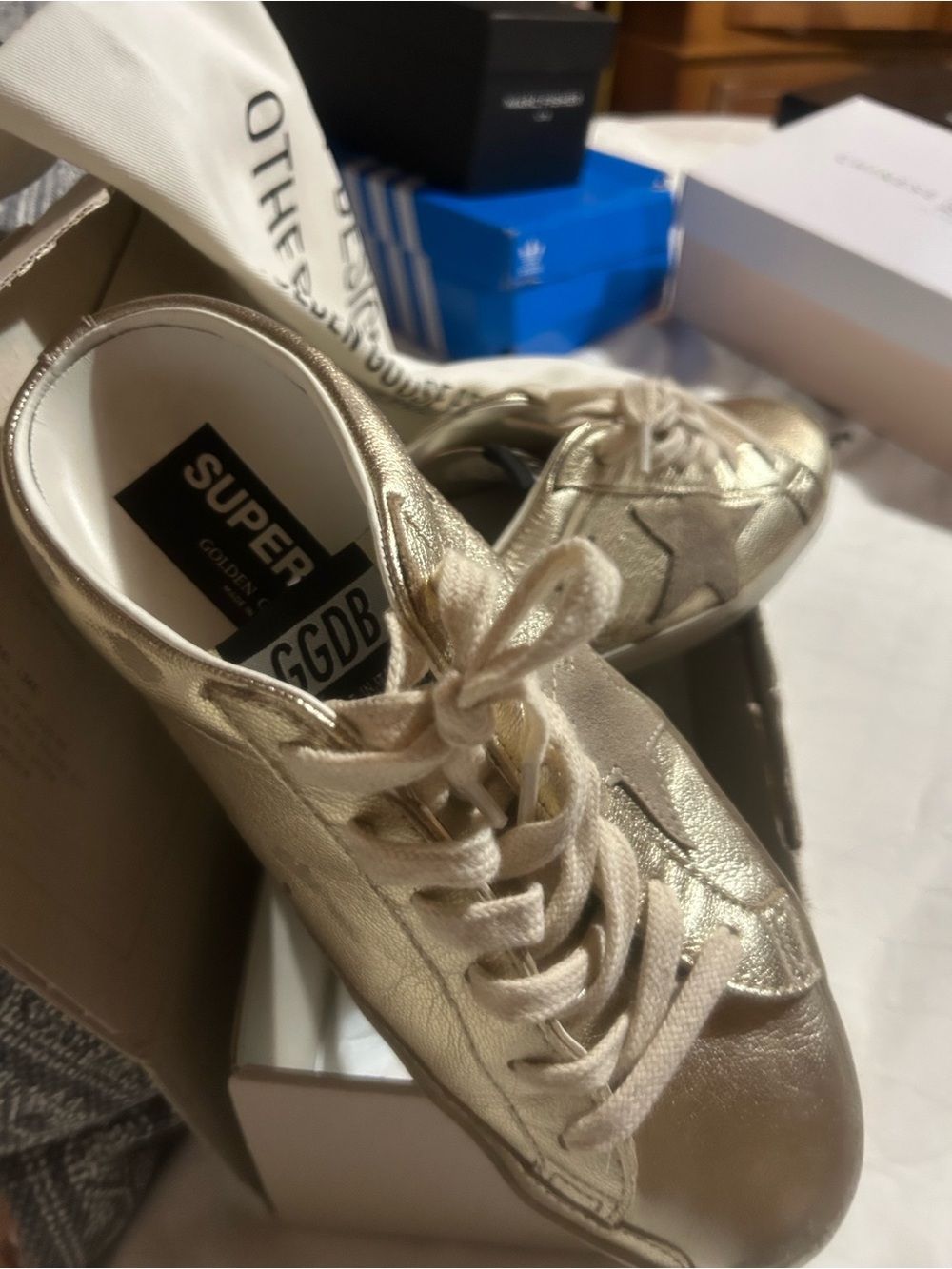 Golden Goose Champagne Metallic Low-Top Sneakers with Star Accent
